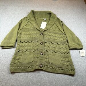 Caslon Plus Size 1X Olive Cable-Knit‎ Shawl-Collar Cardigan NWT
